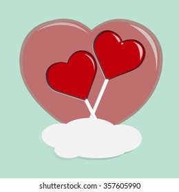 Vector Illustration, Heart-shaped lollipop put a cross together. concept of Valentine's Day.