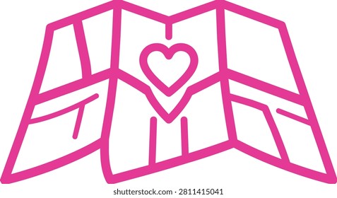 Vector illustration of a heart-shaped map location pin icon isolated on a white background. GPS pointer symbol for romantic travel and favorite spots.