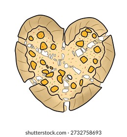 Vektorgrafik einer herzförmigen Pizza.