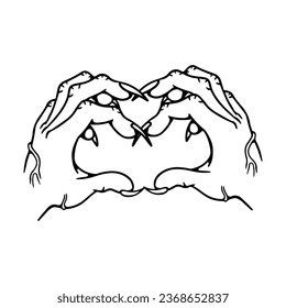 vector illustration of a heart-shaped scary hand