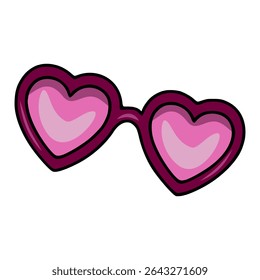 Vector illustration of heart-shaped sunglasses in pink and purple shades, featuring a unique gradient fill and bold outlines, ideal for fashion or Valentines Day designs.
