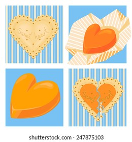 vector illustration of a heart-shaped sweets, candy and biscuits with the words Sweet Heart on a blue background