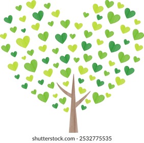 Vector illustration of a heart-shaped tree with green heart-shaped leaves