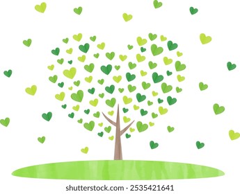 Vector illustration of a heart-shaped tree with green heart-shaped leaves