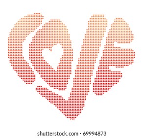 Vector illustration of heart-shaped word love in digital manner