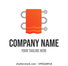 Vector illustration heated towel rail isolated on white background. Hand towel on heated towel rail icon in flat cartoon style. Modern towel rack for bathroom logo template.