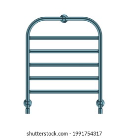 Vector illustration heated towel rail isolated on white background. Realistic metal coil pipe icon in flat cartoon style. Modern iron bathroom central heating radiator. Shiny towel rack for bathroom.