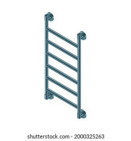 Ilustración de vectores de la barandilla de toallas calentada aislada sobre fondo blanco. Icono de tubería de bobina metálica realista al estilo de dibujos animados planos. Moderno radiador de calefacción central en el baño de hierro. Un tendedero de toallas brillante para el cuarto de baño.
