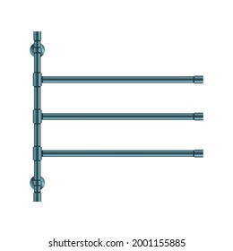 
Vector illustration heated towel rail isolated on white background. Realistic metal coil pipe icon in flat cartoon style. Modern iron bathroom central heating radiator. Shiny towel rack for bathroom.