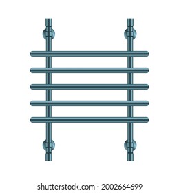 Vector illustration heated towel rail isolated on white background. Realistic metal coil pipe icon in flat cartoon style. Modern iron bathroom central heating radiator. Shiny towel rack for bathroom.