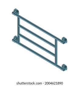 Vector illustration heated towel rail isolated on white background. Realistic metal coil pipe icon in flat cartoon style. Modern iron bathroom central heating radiator. Shiny towel rack for bathroom.
