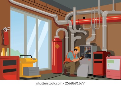 A vector illustration of Heater Air Conditioner Service Technician