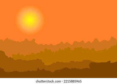 vector illustration of heatwave from the sun on a mountainous landscape