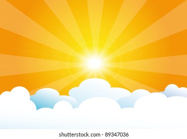 vector illustration of heaven with sun and clouds