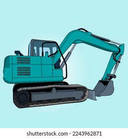 vector or illustration of heavy excavator in blue color. vector excavator