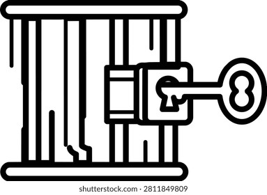 Vector Illustration of a Heavy Metal Prison Gate Key, Vintage Jailhouse Security Key Icon Isolated on White Background