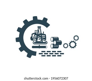 Vector illustration of the heavy pipelayer icon and logo. Equipment for construction work. Tractor.