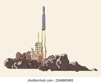 Vector illustration of a heavy rocket launch