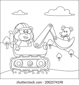 Vector illustration of heavy tool with cute animal Creative vector Childish design for kids activity colouring book or page.