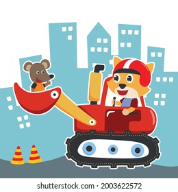 Vector illustration of heavy tool with cute animal, Can be used for t-shirt print, kids wear fashion design, fabric textile, nursery wallpaper and other decoration.