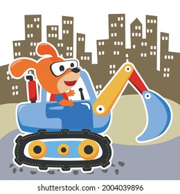 Vector illustration of heavy tool with cute animal, Can be used for t-shirt print, kids wear fashion design, fabric textile, nursery wallpaper and other decoration.