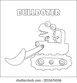 Vector illustration of heavy tool with cute dinosaurs Creative vector Childish design for kids activity colouring book or page.