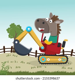 Vector illustration of heavy tool with cute animal, Can be used for t-shirt print, kids wear fashion design, fabric textile, nursery wallpaper and other decoration.