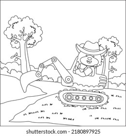 Vector illustration of heavy tool with cute animal Creative vector Childish design for kids activity colouring book or page.