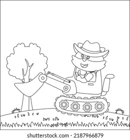 Vector illustration of heavy tool with cute animal Creative vector Childish design for kids activity colouring book or page.