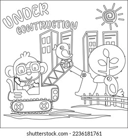 Vector illustration of heavy tool with cute animal Creative vector Childish design for kids activity colouring book or page.