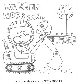 Vector illustration of heavy tool with cute animal Creative vector Childish design for kids activity colouring book or page.