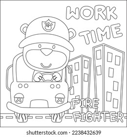 Vector illustration of heavy tool with cute little bear. Creative vector Childish design for kids activity colouring book or page.