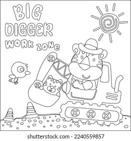 Vector illustration of heavy tool with cute animal Creative vector Childish design for kids activity colouring book or page.