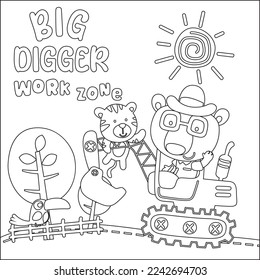 Vector illustration of heavy tool with cute animal Creative vector Childish design for kids activity colouring book or page.