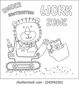 Vector illustration of heavy tool with cute animal Creative vector Childish design for kids activity colouring book or page.