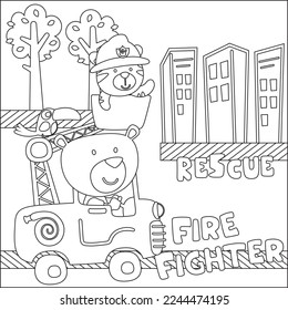 Vector illustration of heavy tool with cute little bear. Creative vector Childish design for kids activity colouring book or page.