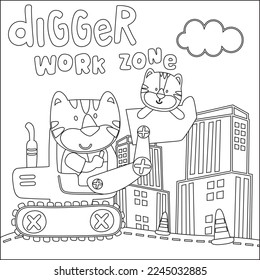 Vector illustration of heavy tool with cute animal Creative vector Childish design for kids activity colouring book or page.