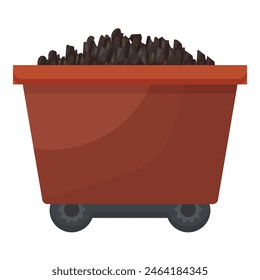 Vector illustration of a heavyduty mining cart brimming with shiny black coal