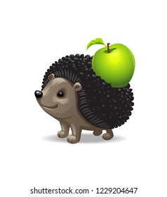 vector illustration of hedgehog with Apple on a white background