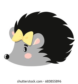 Vector illustration of hedgehog with bow isolated on white