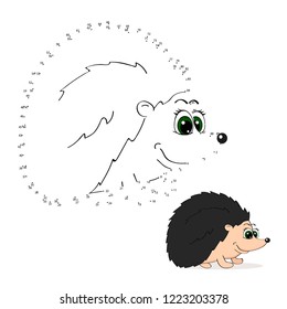 vector illustration, hedgehog cartoon, game, connect the dots