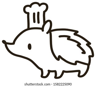 Vector illustration of a hedgehog cook(outline)