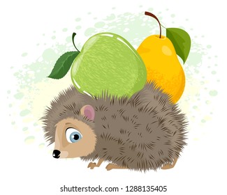 Vector illustration of hedgehog with fruit on his back