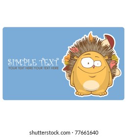 Vector illustration of hedgehog with mushrooms and leafs. Place for your text.