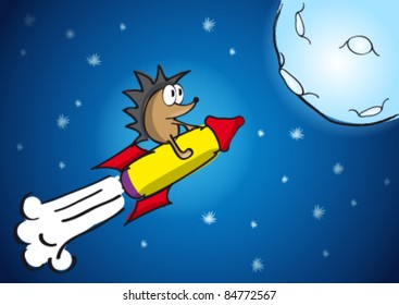 vector illustration of hedgehog on the rocket