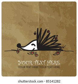 Vector illustration of hedgehog in sketch-style. Place for your text.