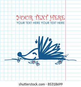 Vector illustration of hedgehog in sketch-style. Place for your text.