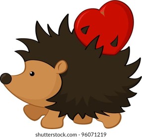 Vector illustration of a hedgehog stealing a heart.