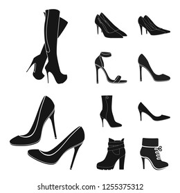 Vector illustration of heel and high icon. Set of heel and stiletto stock symbol for web.