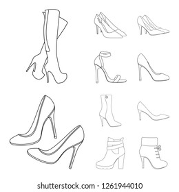 Vector illustration of heel and high logo. Collection of heel and stiletto vector icon for stock.